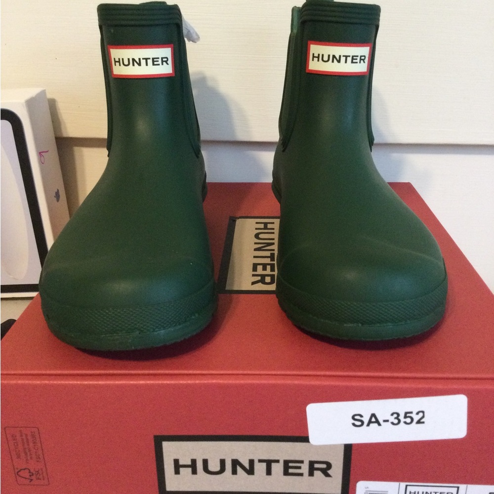 Hunter Kids Green Rain Chelsea Boots